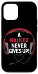 Coque pour iPhone 12/12 Pro Casque personnalisé avec citation de jeu « A Walker Never Gives Up »