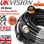 20M BNC RG59 Video DC Power Cable Lead 4K CCTV Camera Extension Lead Pro Fast UK