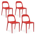 Lot de 4 chaises de jardin empilables - Oviala - Rouge - Polypropylène - 53,5 x 48 x 80 cm