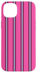 Coque pour iPhone 14 Plus Rose Bleu Noir Rayé Girly Esthétique Preppy Stripe