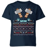 T-Shirt de Noël Homme Marvel Avengers Thor Pixel Art - Bleu Marine - 3-4 ans