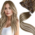 LaaVoo 55cm Extension Clip Cheveux Naturel Blonde Balayage Blonde Extension Cheveux Naturel à Clip Ombre Brun Clair Blond Platine Extension Cheveux Clip 5pcs/70g #8/60/8