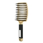 Bristle Gold Brosse à cheveux en poils et nylon pour filles, peigne de massage du cuir chevelu, support pour femmes, poignées bouclées, angle, salon de coiffure, outil de coiffure