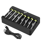 AA AAA Battery Charger, LP 8 Slot Charger & 2300mAh AA (4-Pack) & 1000mAh AAA (4-Pack) Ni-MH Rechargeable Battery for Wireless Mouses, Kids Toys, Remotes, Microphones, Game Controllers & More