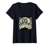 Womens Funny Vampire Cat, Halloween, Love Cats with Attitude V-Neck T-Shirt