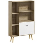 HOMCOM Bibliothèque scandinave Meuble de Rangement dim. 80L x 23,5l x 123H cm 5 niches Placard 2 Portes Pieds effilés inclinés Bois Massif Chêne