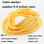 Étiquette de fil de marqueur de câble EC-1 de EC-0 1000PCs Mark Number 0 à 9 Gestion des câbles Isolation de fil colorée InforSleeves de fil de PVC - Type EC-[1]-1000PCS-yellow