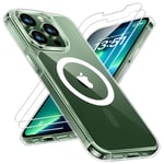 TAURI 3 en 1 Coque Magnétique pour iPhone 13 Pro [Protection Militaire] avec 2 Protecteurs d'écran [Compatible avec MagSafe] -Coque Mince 6,1 Pouces-Transparent