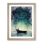 Alone In A Boat Framed Print for Living Room Bedroom Home Office Décor, Wall Art Picture Ready to Hang, Oak A2 Frame (64 x 46 cm)