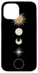 iPhone 15 Minimalist Celestial Art Golden, Sun Full Moon Case