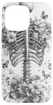 iPhone 15 Pro Max Skeleton Ribcage Anatomy with Flowers Butterflies Case