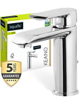 AquaSu® 796170 Keano Robinet de lavabo avec buse de mitigeur économiseur d'eau, réglage de l'eau froide économique, garniture excentrique, cartouche en céramique, montage standard, noyau en laiton,