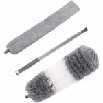 Kit de dépoussiérage haute portée, comprend un plumeau en microfibre pliable, une brosse de nettoyage amovible et un manche d'extension en acier