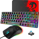 Ensemble Clavier Et Souris De Jeu Rvb,68 Touches Blue Switch 60% Mini Keyboard Mecanique Chroma,Mouse Legere En Nid D'Abeille 6400Dpi,Usb Filaire,Compatible Avec Windows Mac Ps4 Xbox,Noir