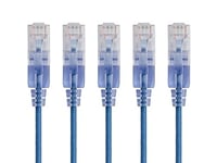 Monoprice Cat6A 50ft Blue 5-Pk Patch Cable UTP 30AWG 10G Pure Bare Copper Snagless RJ45 SlimRun Series Ethernet Cable