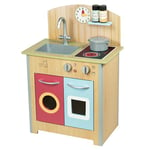 Teamson Kids Cuisine Enfant en Bois dinette avec 4 Accessoires Rouge Bleu Naturel Porto TD-13595C