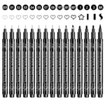 OFFCUP Stylos Noir a Pointe Fine, 15pcs Feutres Dessin, Professionnel Artist Pen, Stylos Feutre, Caligraphie Ecriture Kit pour Manga écriture Signature Conception d'illustration Dessin Bullet Journal