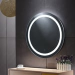 Aqrau Miroir de Salle de Bain LED Rond ø80cm avec éclairage et antibuée, Miroir de Vanité Mural avec Bouton Tactile Intelligent,Facile à Installer