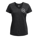 Women's Under Armour Tech Twist Crest V-Neck T-Shirt in Black