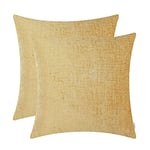 CaliTime Cosy Lot de 2 Housses de Coussin en Chenille Douce et teintées pour canapé, canapé, décoration d'intérieur, Solides, 50 x 50 cm, dorées