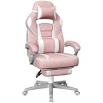 SONGMICS Fauteuil de Bureau, Chaise Gaming, Réglable, Repose-Pieds Télescopique, Mécanisme à Bascule, Appui-tête, Support Lombaire, Charge 150 kg, Rose Bonbon et Blanc Crème OBG073P01