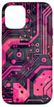 Coque pour iPhone 12/12 Pro Motif carte mère circuit rayé Art déco rose