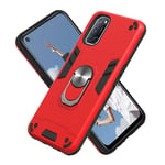 HAOTIAN Case for OPPO A52/A72, Hybrid Armor Defender Dual Laye Anti-Scratch Kickstand & Flexible Ring Grip, Military Grade Shockproof Thin Silicone Hard Phone Cover, Red