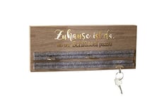 GILDE Plaque à clés décorative moderne pour le mur avec inscription en allemand - En bois MDF marron avec insert en feutre gris - Porte-clés - Longueur : 34 cm