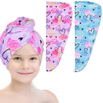 Basumee Serviette Cheveux, 2PCS Serviette à Cheveux en Microfibre Wrap Turban Absorbant, Cheveux Séchage Serviettes avec Bouton de Design