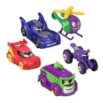 Fisher-Price Coffret de 5 véhicules Batwheels DC à l’échelle 1/55 avec Bam la Batmobile, Flamme, Minibus, Bibi et Quizz, véhicules en métal Batcast, à partir de 3 Ans, HML21