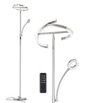 Anten Lampadaire Dimmable LED KAKA- | Lampadaire argent 25W avec liseuse flexible 7W | Uplighter moderne avec télécommande 2500LM avec 4 températures de couleur pour salon, chambre, bureau, hôtel