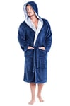 CityComfort Peignoir Homme Chaud en Polaire | Robe De Chambre à Capuche Longue Coupe Élégante avec Passepoil Contrasté | Peignoirs De Bain Confort Ultra Doux | Cadeau Homme Chic (3XL, Bleu Marine)