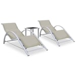 Lot de 2 Chaises Longues avec Table Bain de Soleil Aluminium Crème vidaXL