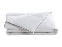 Couette anti-acariens enveloppe 100% percale - 200 x 200 cm - garnissage plumettes et duvet - 300 g/m2 - Blanc passepoil taupe -