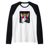 Comedic Cat King with Crown for a Royal Look with Sunglasses Raglan Baseball Tee