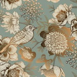 Papier Peint Vintage Fleurs Oiseaux Dorés Gris 44.5CM x 3M pour Chambre Sobre Doux Elégant, Salon, tv Canapé,Cusine, Mur, Armoire Papier Peint d'Or