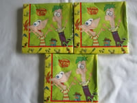 BNIP- 60 (3 PACKS) DISNEY PHINEAS AND FERB SERVIETTES - FREE POST TO UK ONLY