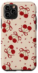 Coque pour iPhone 11 Pro Noeud rouge vintage cerise et coquette étoile de Noël sur beige