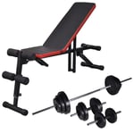 vidaXL Adjustable Sit-up Bench with Barbell and Dumbbell Set 30.5 kg