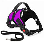 Musonic No Pull Dog Harness Breathable Adjustable Comfort Free Lead Included for Small Medium Large Dog Best for Training Walking XL Purple