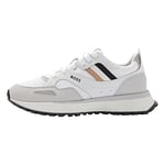 BOSS Mens Jonah Runn Mixed-material trainers with signature stripe Size 6 White