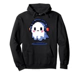 Cute Pixelated Ghost with Headphones Music Lover Pixel Art Pullover Hoodie