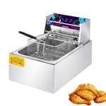 WWJQ Profession Deep Fat Feyers 2500W 10L Single Cylinder Stainless Steel Electric Fryer Easy Clean Adjustable Temperature,for Commercial Fry Restaurant Home Kitchen Chicken Chips Fries