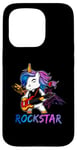 Coque pour iPhone 15 Pro Licorne Rock Star Guitare à bascule Musique Chanteur Rock Band