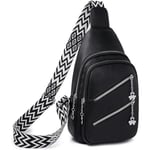 Slingväska för kvinnor, Crossbody Fanny Packs PU-läder Crossbody Väskor Bröstväska Flera Fack Bältesväska Plånbok med Justerbar Rem 30cm Black