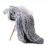 Large Cable Knitted Premium Washable Soft, Bedroom Home Decor Giant Yarn, Chunky Knit Blanket Handmade, Bed Bedroom Decor Bulky Sofa,light gray,60 * 80CM