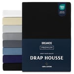 Dreamzie Drap Housse 80x200 cm, Jersey 100% Coton Premium, Hauteur De Matelas Jusqu'à 12, Hypoallergénique, Oeko-Tex, Noir