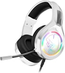 PRO H8 | Casque Gaming Blanc Filaire RGB avec Micro | Compatible PS5, PS4, Xbox, Switch & PC | Son Audio Stéréo 2.0 | Sortie USB et Jack | Coussinet en Simili-Cuir & Arceau Ajustable