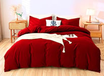 Menkala Housse de Couette 240 x 260 Parure de Lit Adulte Couvre lit 2 Personnes Sommier en Microfibre Rouge Linge de lit Semblable au Coton au Toucher avec 2 Taies d'Oreiller 65x65 et Fermeture Éclair