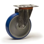 Roulette pivotante INOX - ROUES-ET-ROULETTES.COM - Ø80 - Polyuréthane bleu - fixation à platine